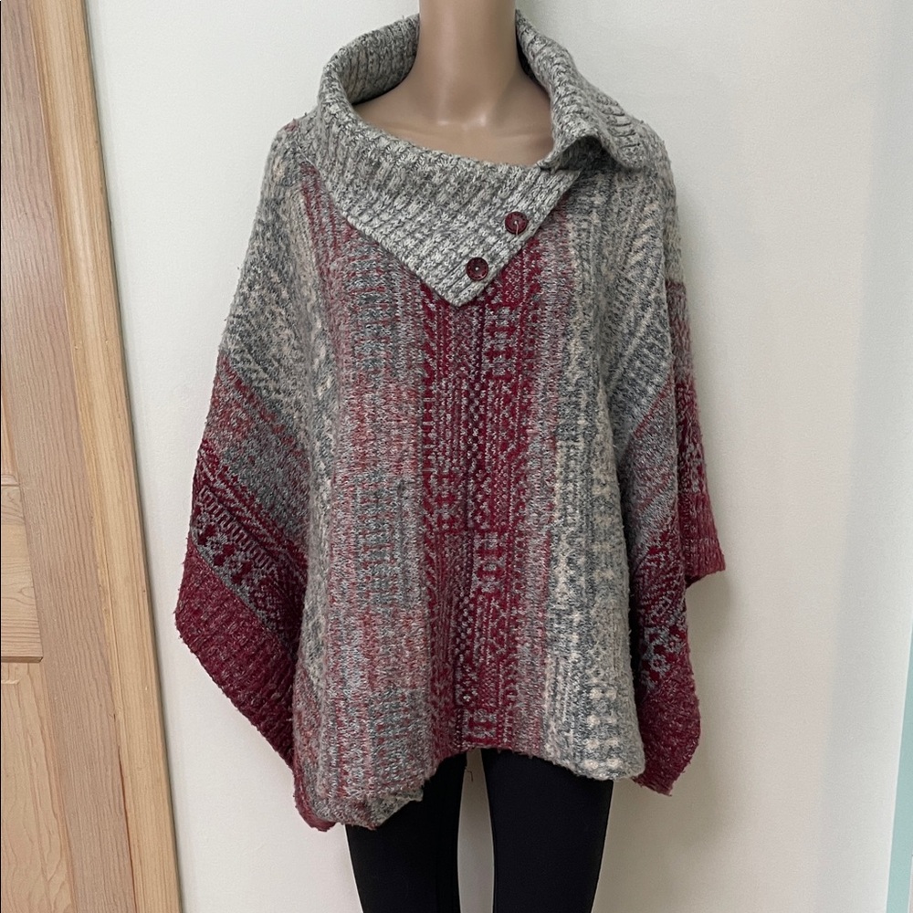 Free people Red Gray sweater batwing poncho small